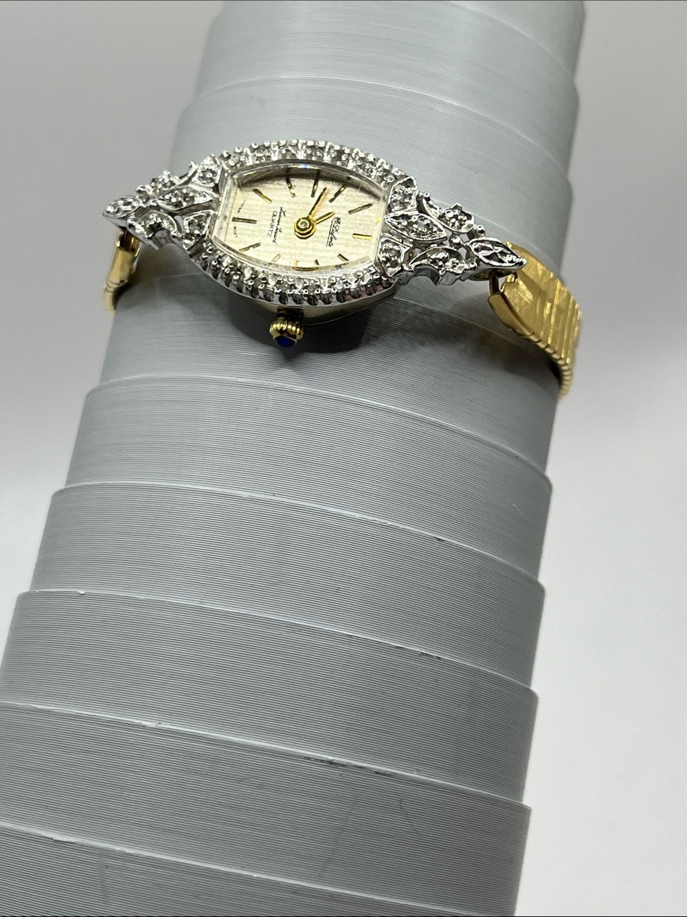 Dufonte Lucien PicLadies 17mm watch Gold Tone Diamond & Dark Blue Ruby Bezel - Picture 12 of 14